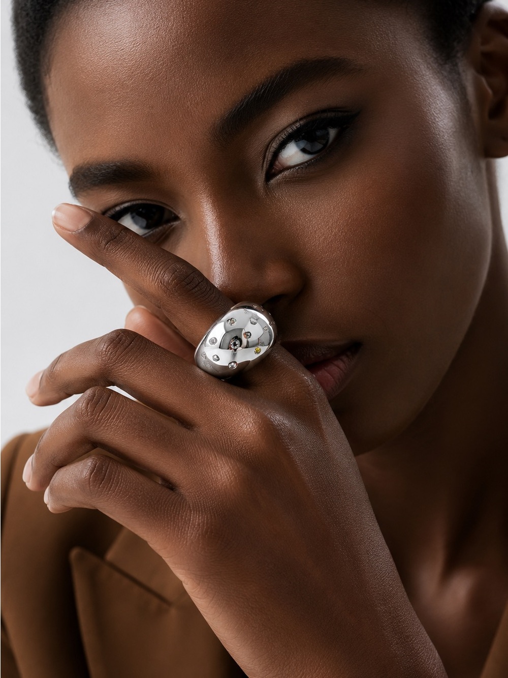 Silver-tone Multicolor Crystal Dome Ring - Picture 6 of 10